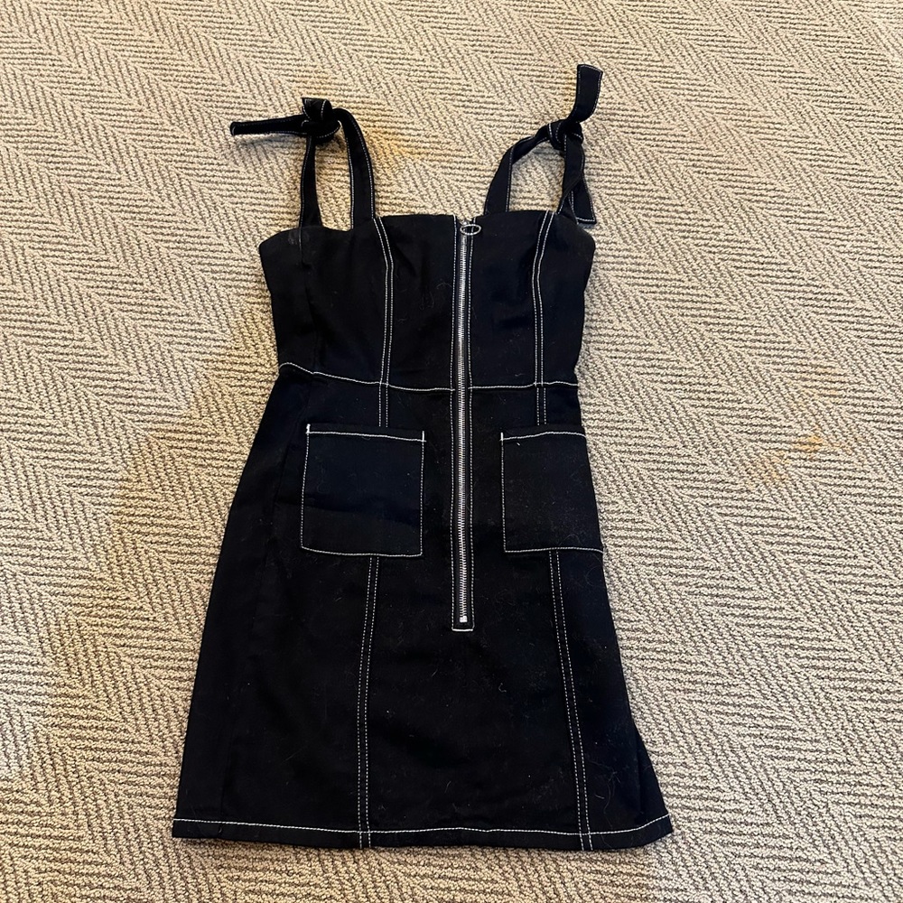 BB Dakota Read My Zips Black Denim Zip- Front Mini Dress
